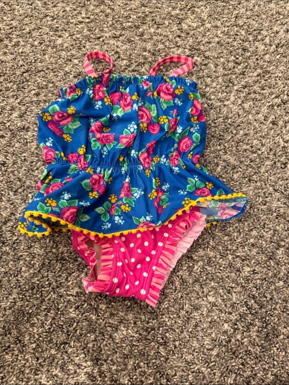 Matilda Jane Girls Blue Floral Pink Polka Dot Two-Piece Swimsuit